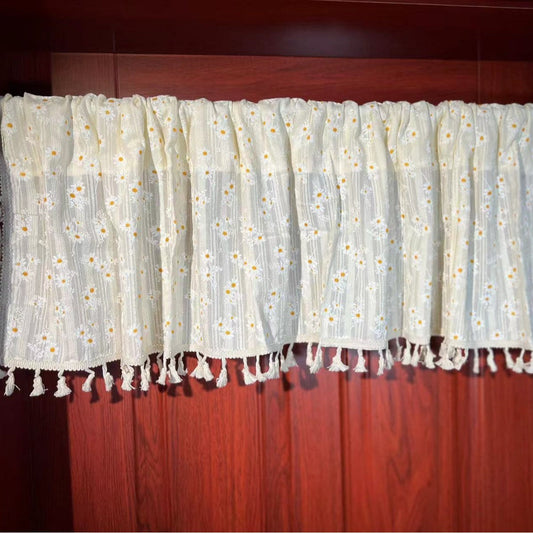 KTX-105555 Lilac and Daisy Tassel Short Kitchen Curtain for Semi-Sunshade Windows