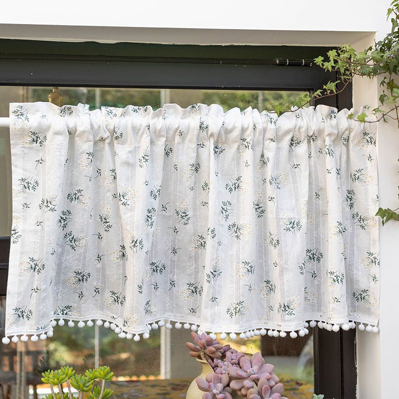 KTX-105555 Lilac and Daisy Tassel Short Kitchen Curtain for Semi-Sunshade Windows