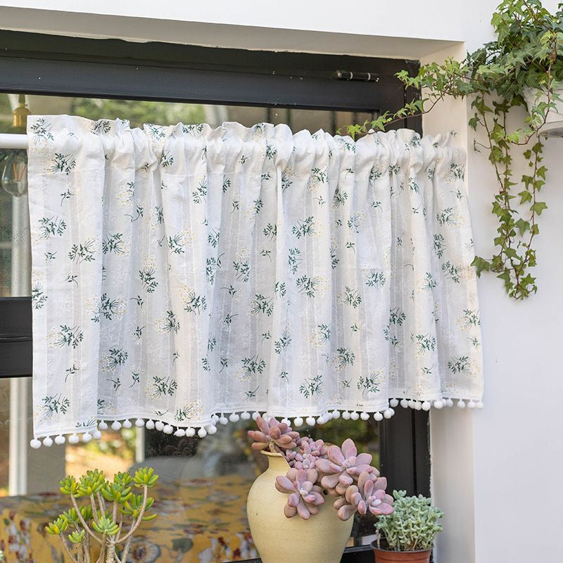 KTX-105555 Lilac and Daisy Tassel Short Kitchen Curtain for Semi-Sunshade Windows
