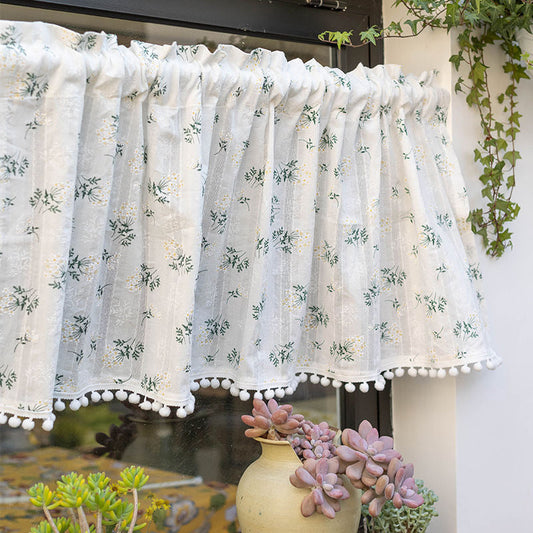 KTX-105555 Lilac and Daisy Tassel Short Kitchen Curtain for Semi-Sunshade Windows