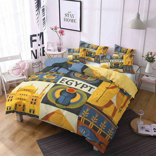 KTX-106003 Egyptian Culture Inspired 3D Bedding Set in Floral Design – Multiple Sizes Available