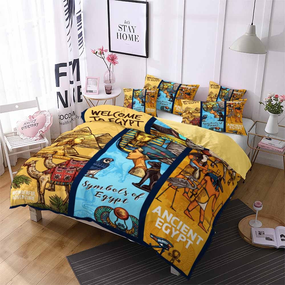 KTX-106003 Egyptian Culture Inspired 3D Bedding Set in Floral Design – Multiple Sizes Available