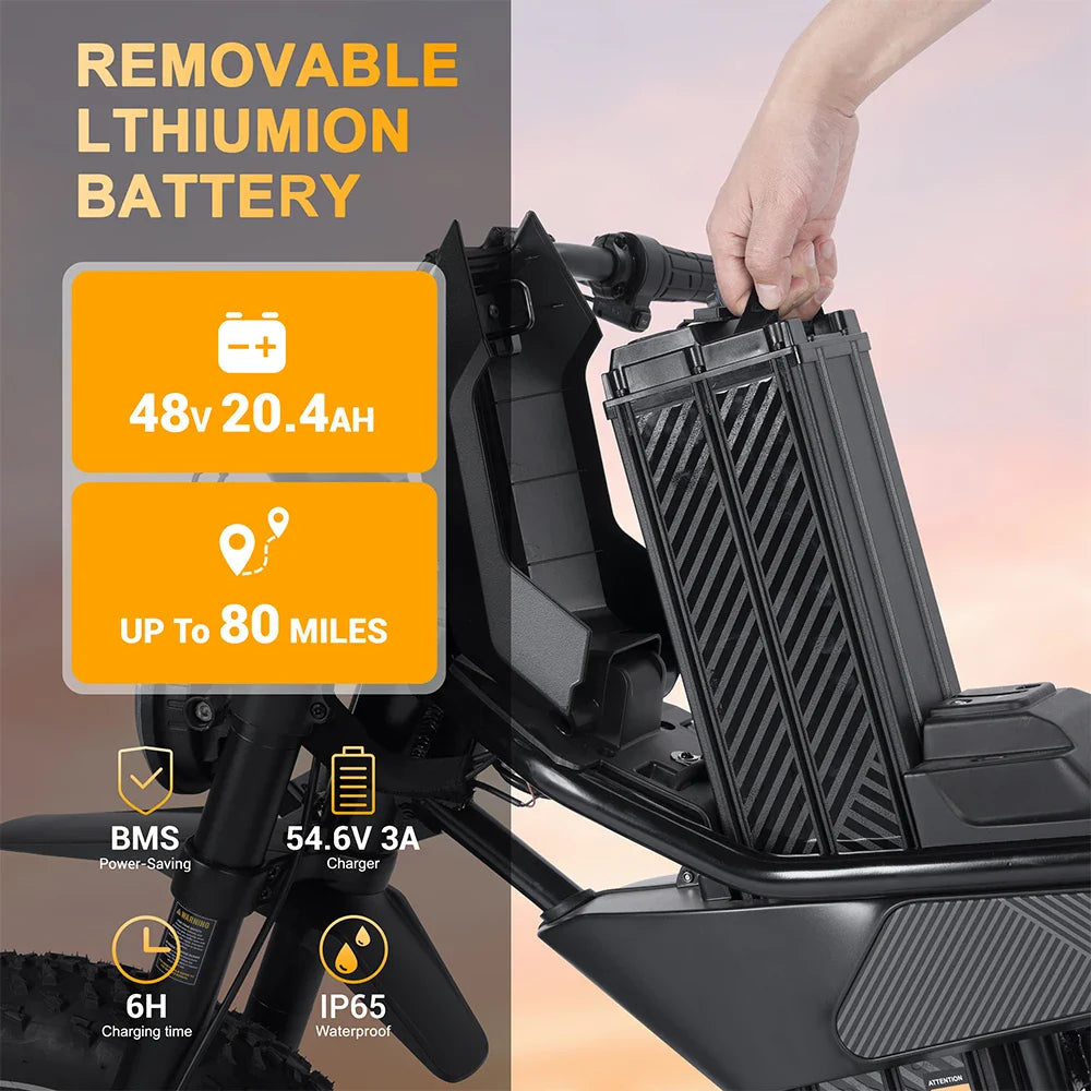 KTX-106707 750W Full Suspension Fat Tire Electric Bike 28Mph 80 Mile Range 20IN Aluminum Alloy