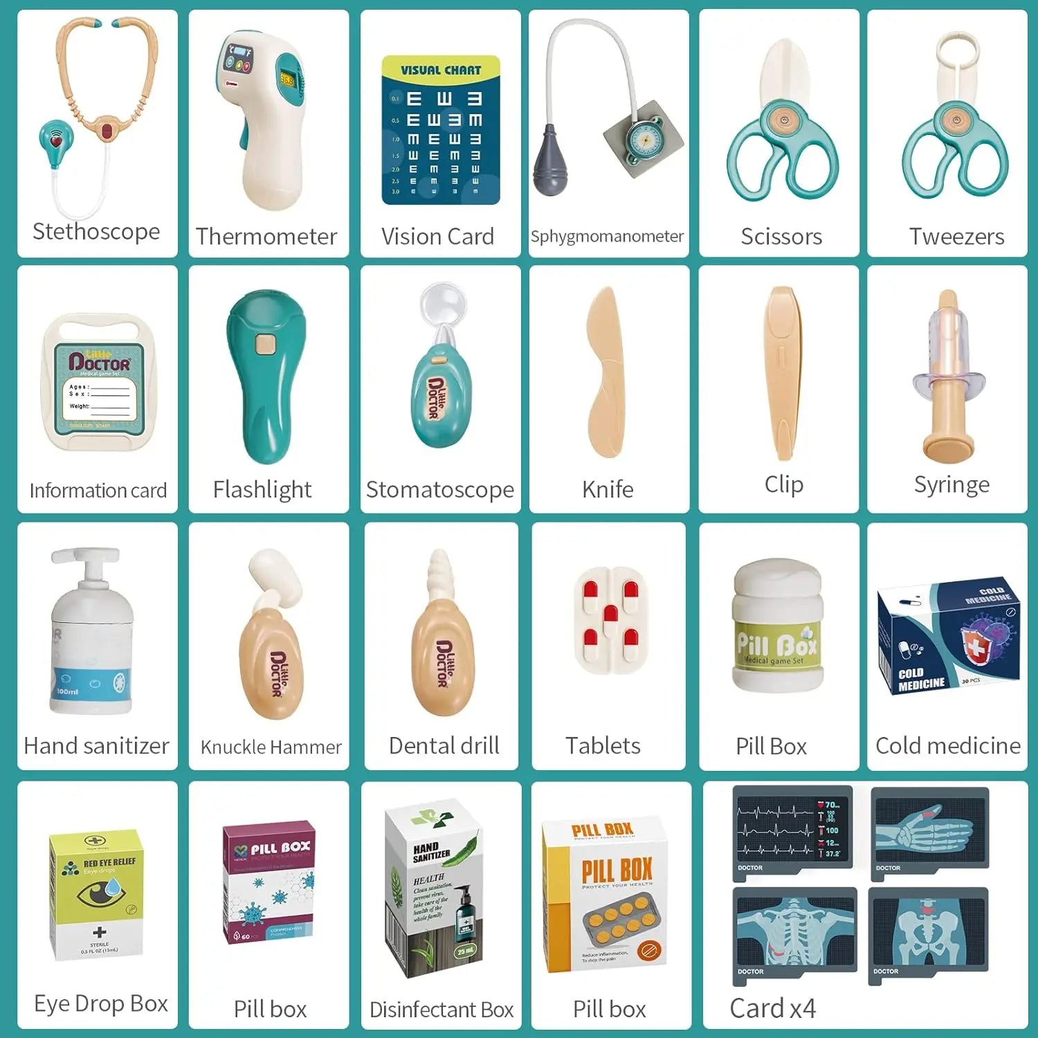 KTX-106835 26-Piece Medical Pretend Play Kit with Trolley Cart for Kids Ages 2-7