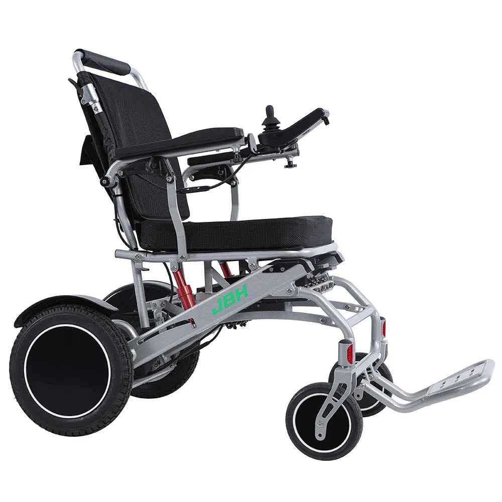 KTX-107027 Lightweight Portable Aluminum Folding Electric Wheelchair with Removable Battery, 20km Range, Silver/Black
