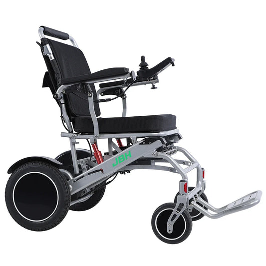 KTX-107027 Lightweight Portable Aluminum Folding Electric Wheelchair with Removable Battery, 20km Range, Silver/Black