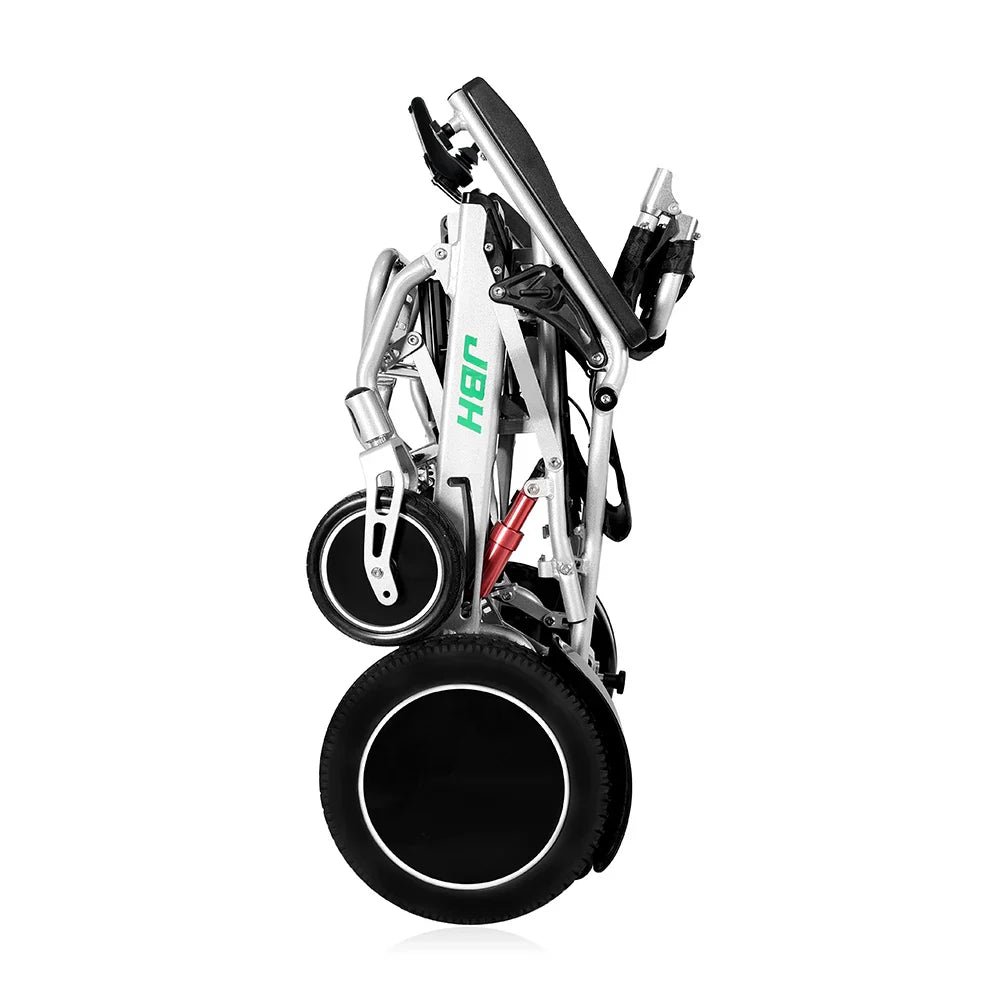 KTX-107027 Lightweight Portable Aluminum Folding Electric Wheelchair with Removable Battery, 20km Range, Silver/Black