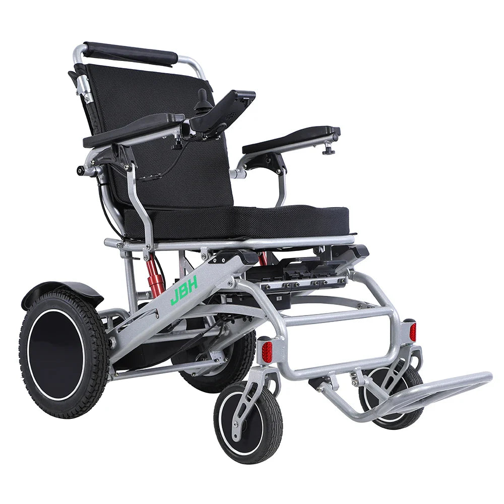 KTX-107027 Lightweight Portable Aluminum Folding Electric Wheelchair with Removable Battery, 20km Range, Silver/Black