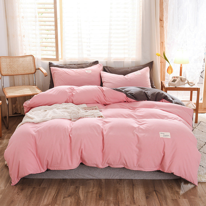 KTX-107475 Washable Cotton Plaid Bedding Set - Four-Piece with Quilt Cover, Pillowcases, and Sheet in Various Retro Patterns