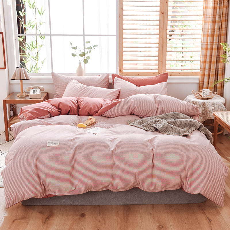 KTX-107475 Washable Cotton Plaid Bedding Set - Four-Piece with Quilt Cover, Pillowcases, and Sheet in Various Retro Patterns