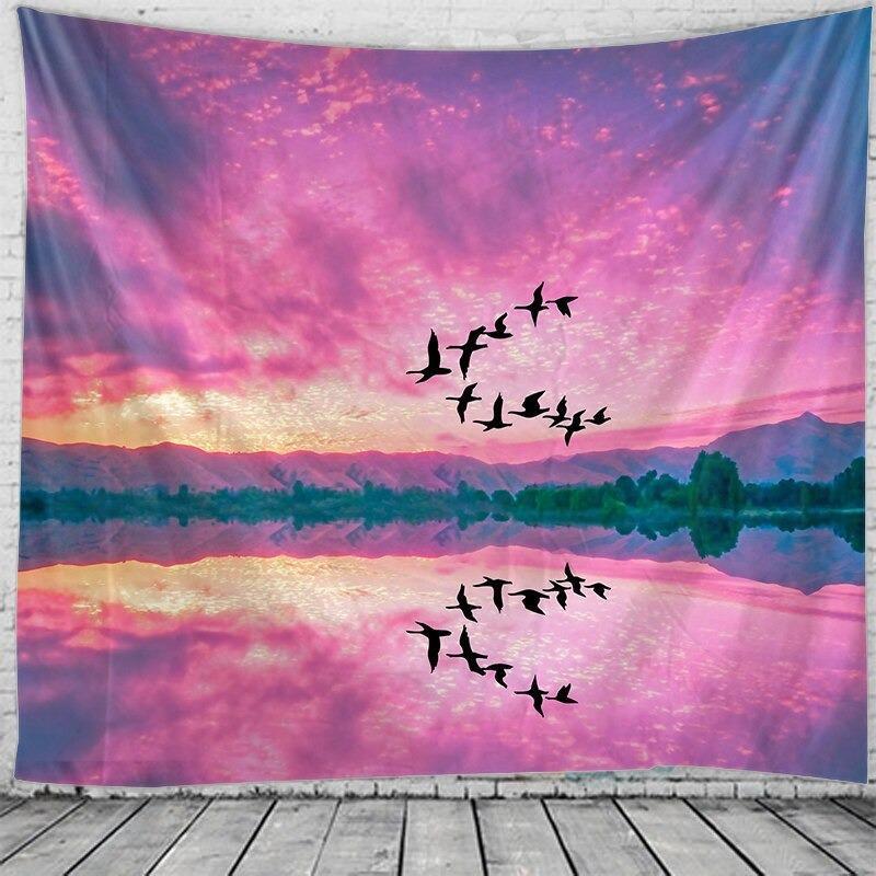 KTX-107859 Multifunctional Printed Sky Bird Tapestry in Polyester Fiber for Wall Decor, Beach Use, or Sitting Blanket