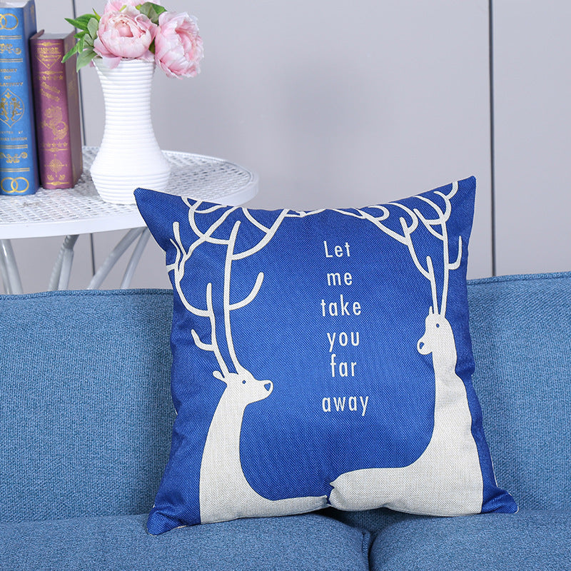 KTX-108115 European Style Deer Linen Cushion Cover - 45x45cm for Living Room and Bedroom