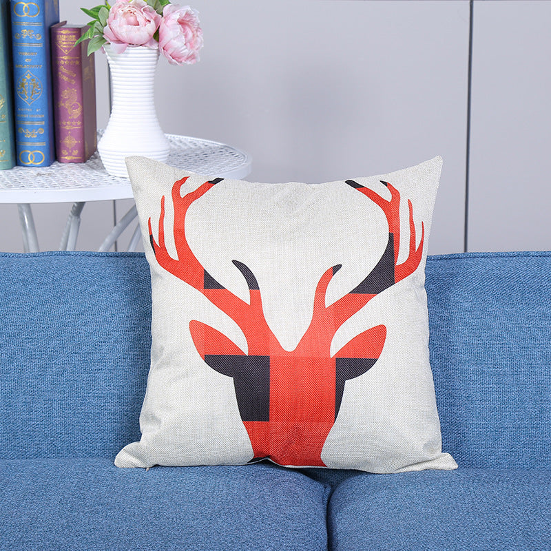KTX-108115 European Style Deer Linen Cushion Cover - 45x45cm for Living Room and Bedroom
