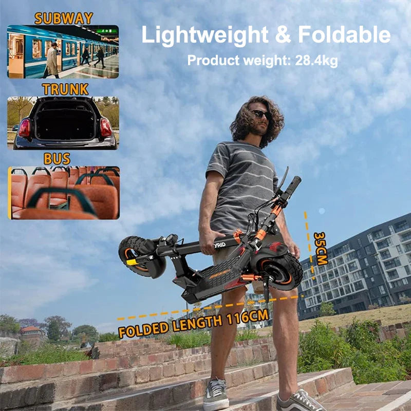 KTX-108179 800W Electric Folding Scooter with Full Suspension, 35-60KM Range, 45KM/H Max Speed, Waterproof, Unisex Design