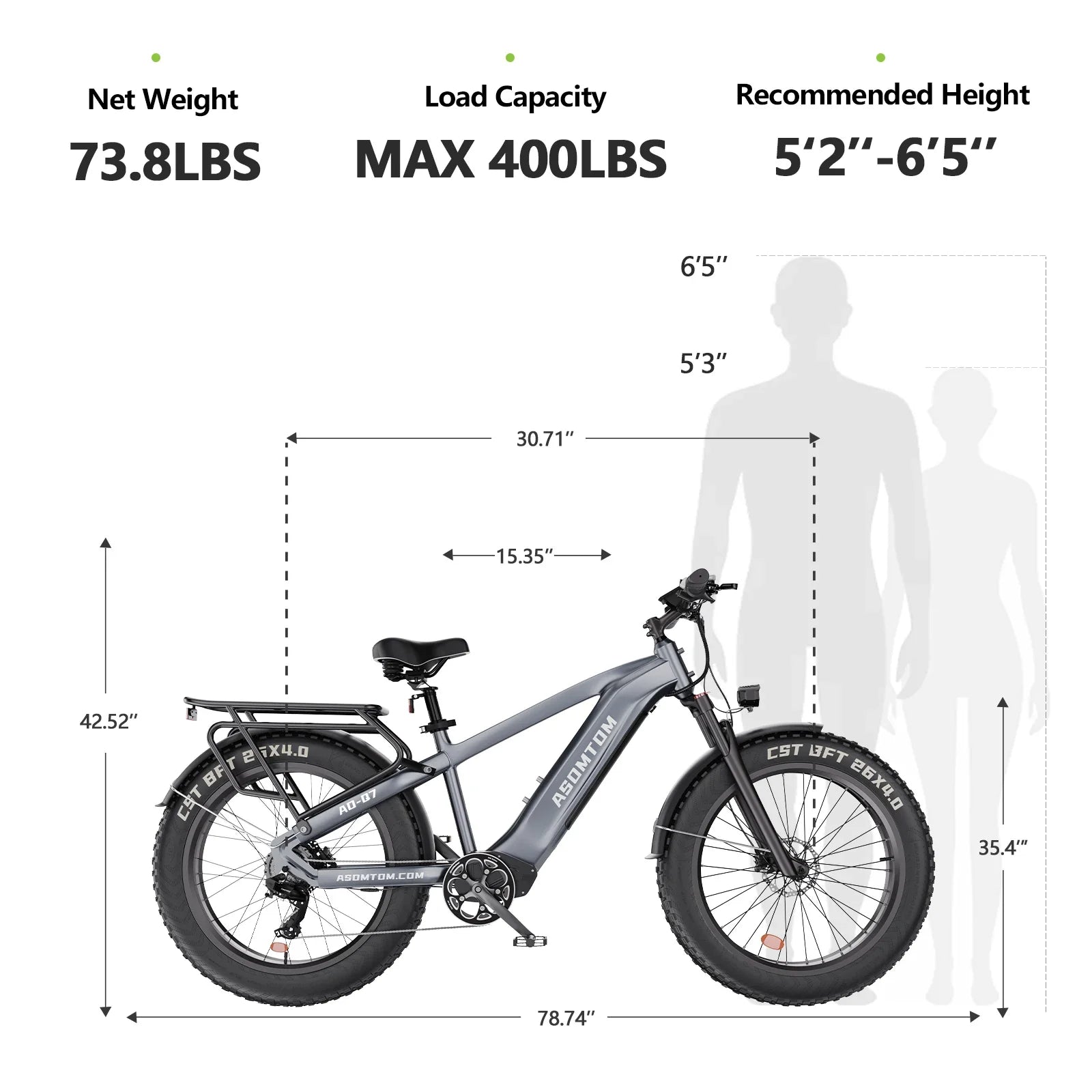 KTX-108627 Aluminum Alloy Electric Bike with 48V Battery, 15Ah, 7-Speed, 20" Fat Tires, Central Motor, Disc Brakes, 30-50km/h Speed