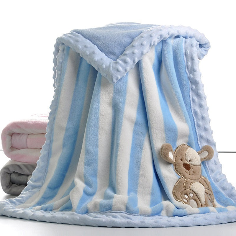 KTX-109459 Cozy Cartoon Flannel Double-Layer Blanket for Children - Available in Grey, Blue, and Pink