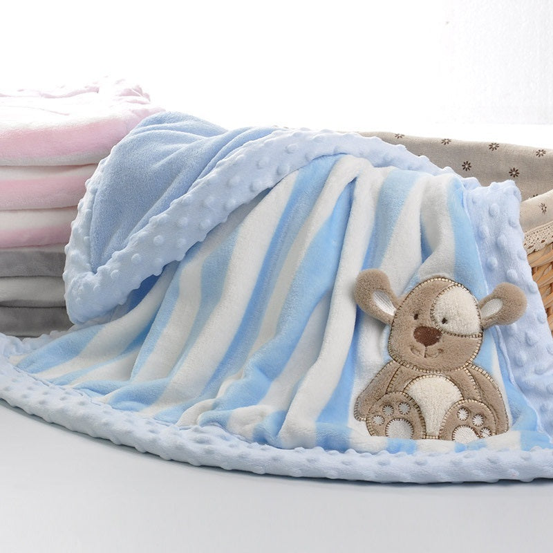 KTX-109459 Cozy Cartoon Flannel Double-Layer Blanket for Children - Available in Grey, Blue, and Pink