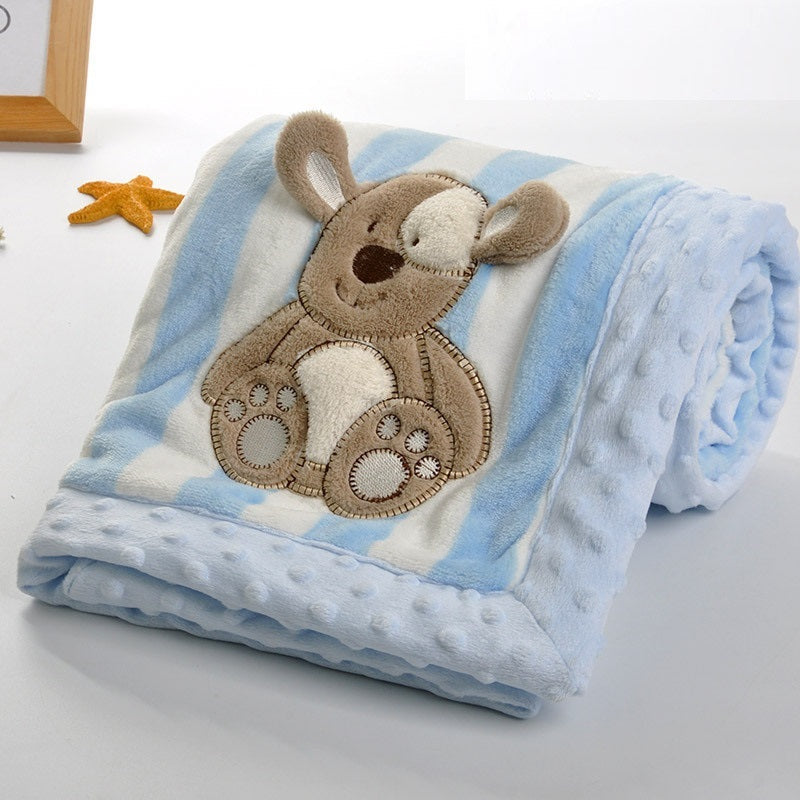 KTX-109459 Cozy Cartoon Flannel Double-Layer Blanket for Children - Available in Grey, Blue, and Pink