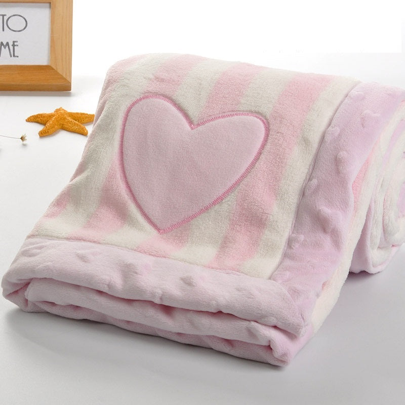 KTX-109459 Cozy Cartoon Flannel Double-Layer Blanket for Children - Available in Grey, Blue, and Pink