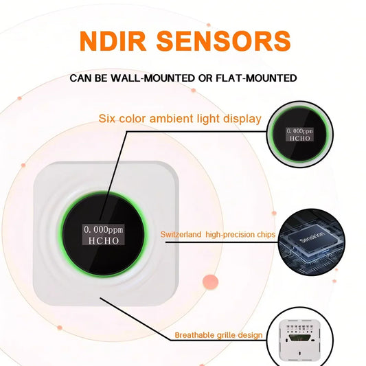 KTX-109651 6-in-1 Air Quality Monitor and Detector for HCHO, VOC, CO2, PM2.5 with LCD Display
