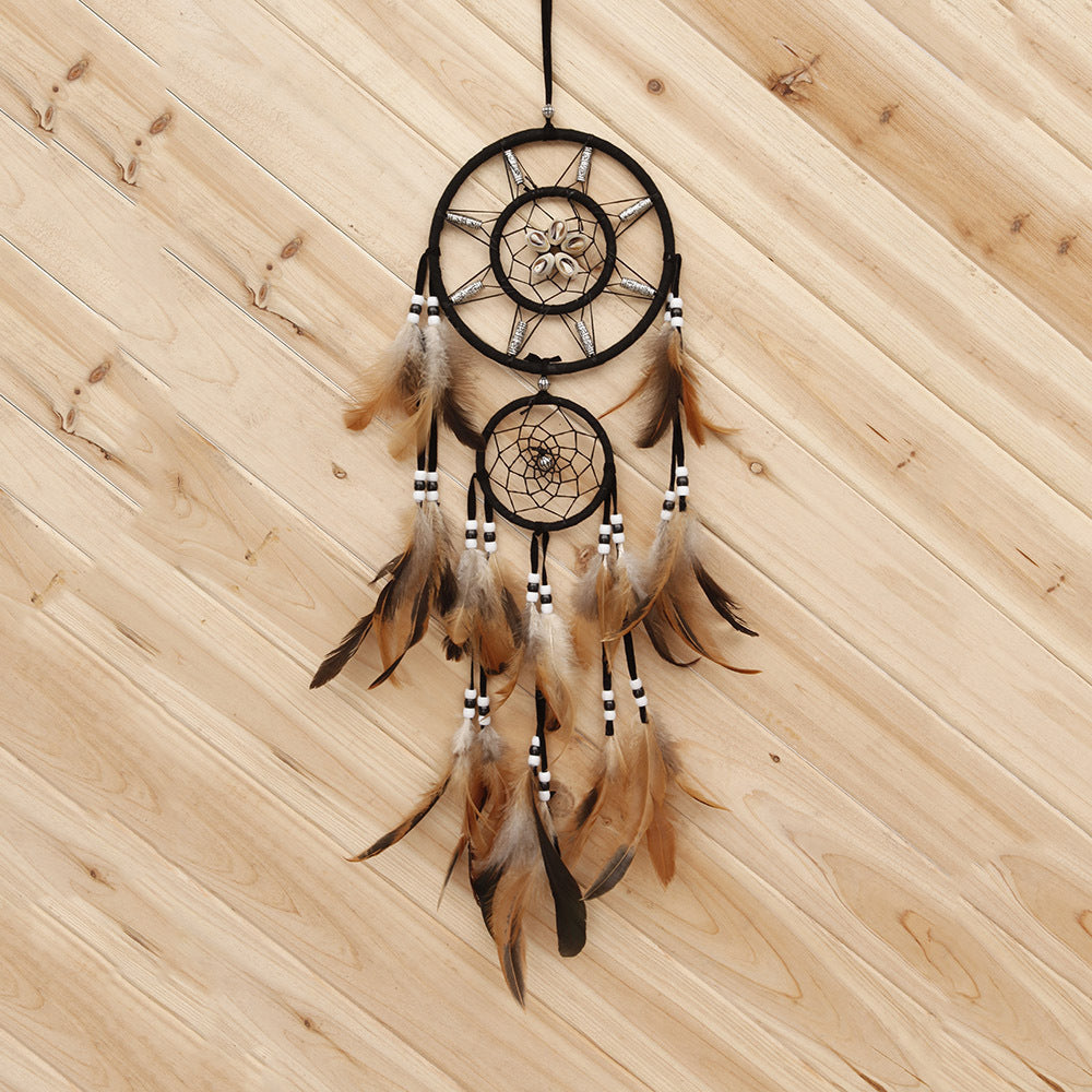 KTX-110163 Dreamcatcher Wind Chimes - 16*75cm, High-Quality Feathers, Eco-Friendly Wooden Beads, Natural Shells
