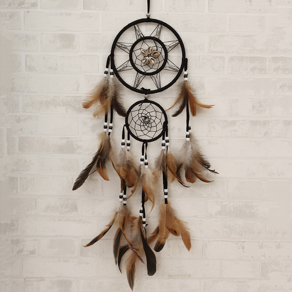 KTX-110163 Dreamcatcher Wind Chimes - 16*75cm, High-Quality Feathers, Eco-Friendly Wooden Beads, Natural Shells