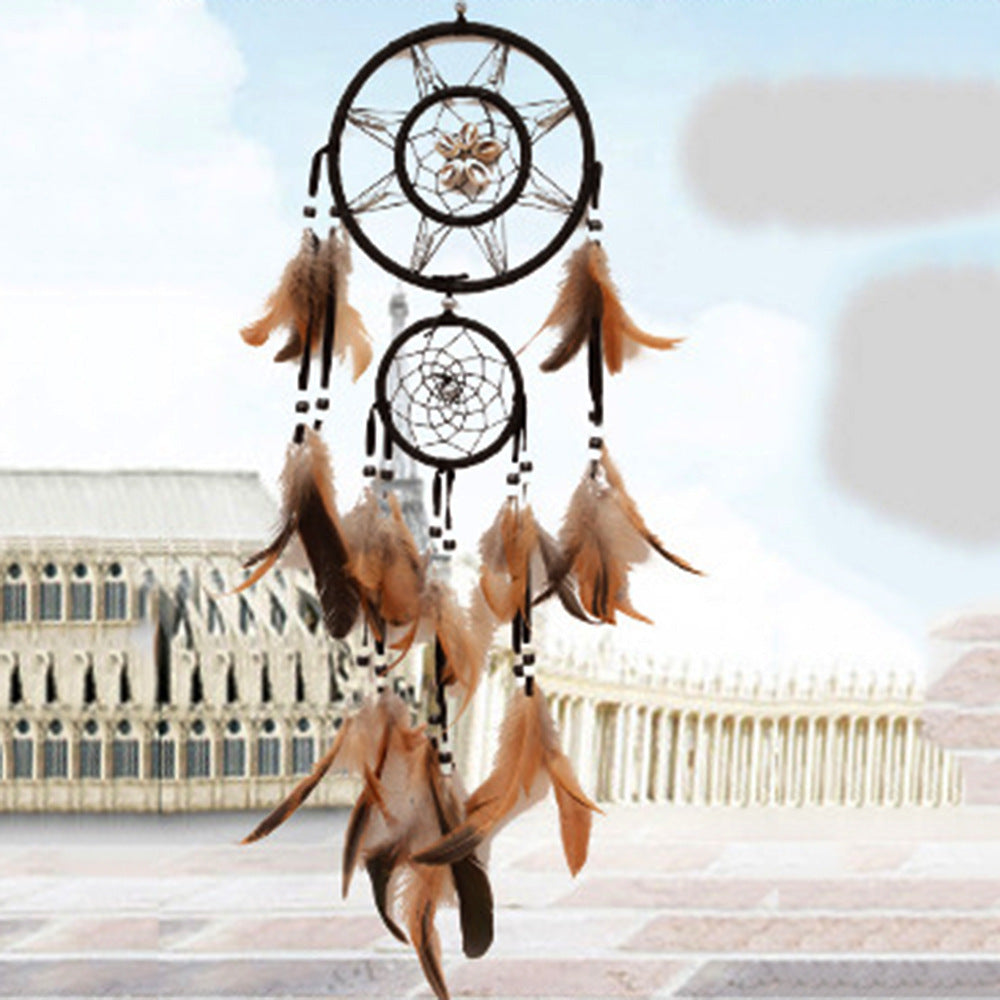 KTX-110163 Dreamcatcher Wind Chimes - 16*75cm, High-Quality Feathers, Eco-Friendly Wooden Beads, Natural Shells
