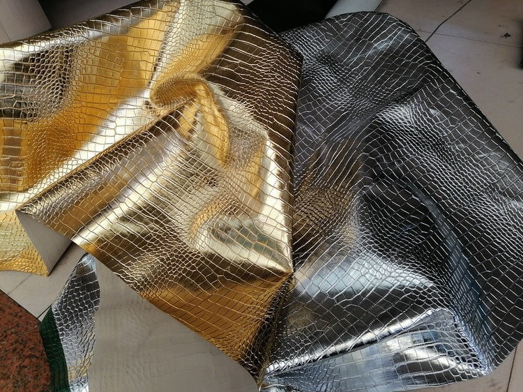 KTX-110291 Gold and Silver Crocodile Texture PVC Leather Fabric for Handbags and Accessories