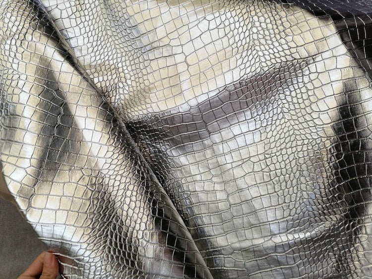 KTX-110291 Gold and Silver Crocodile Texture PVC Leather Fabric for Handbags and Accessories