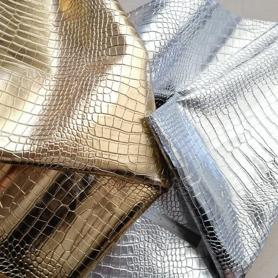 KTX-110291 Gold and Silver Crocodile Texture PVC Leather Fabric for Handbags and Accessories