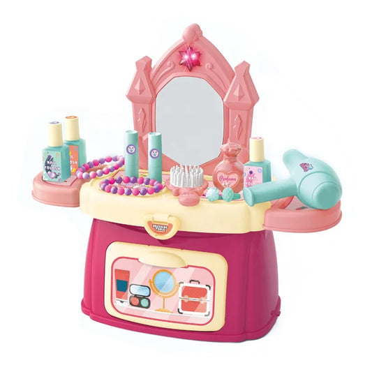 KTX-110291 Light Music Handbag Makeup Toy Set for Kids - Pink Vanity Table Accessories for Girls Ages 2 to 7