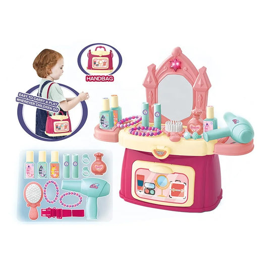 KTX-110291 Light Music Handbag Makeup Toy Set for Kids - Pink Vanity Table Accessories for Girls Ages 2 to 7