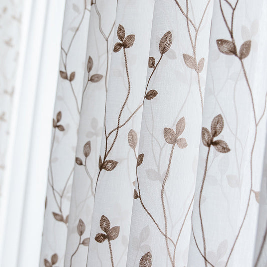 KTX-111315 Pastoral Style Gauze Curtains for Bedroom and Living Room - Light-Filtering Polyester and Cotton Blend