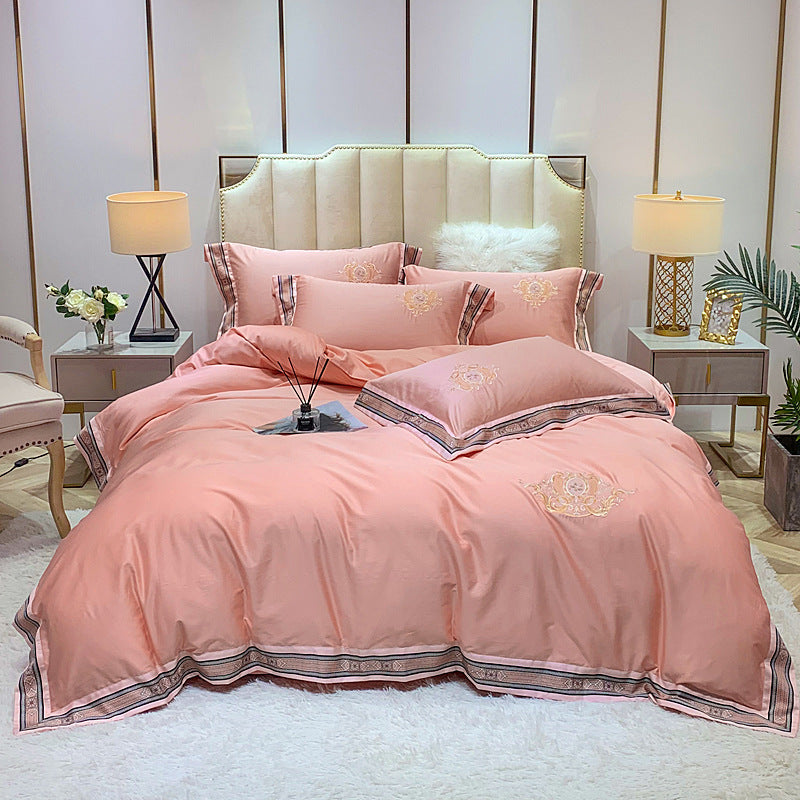 KTX-111443 Four-Piece Digitally Printed Cotton Embroidery Bedding Set with Wide Edges - Available in Various Colors