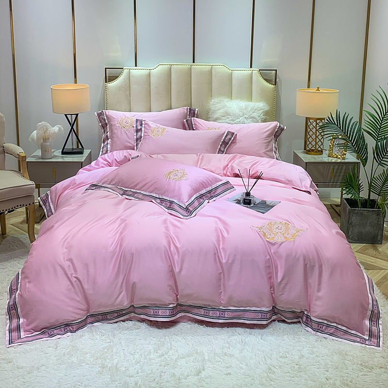 KTX-111443 Four-Piece Digitally Printed Cotton Embroidery Bedding Set with Wide Edges - Available in Various Colors