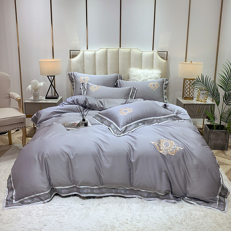 KTX-111443 Four-Piece Digitally Printed Cotton Embroidery Bedding Set with Wide Edges - Available in Various Colors