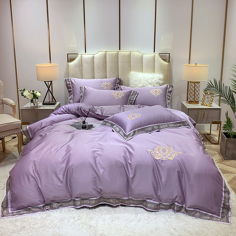 KTX-111443 Four-Piece Digitally Printed Cotton Embroidery Bedding Set with Wide Edges - Available in Various Colors