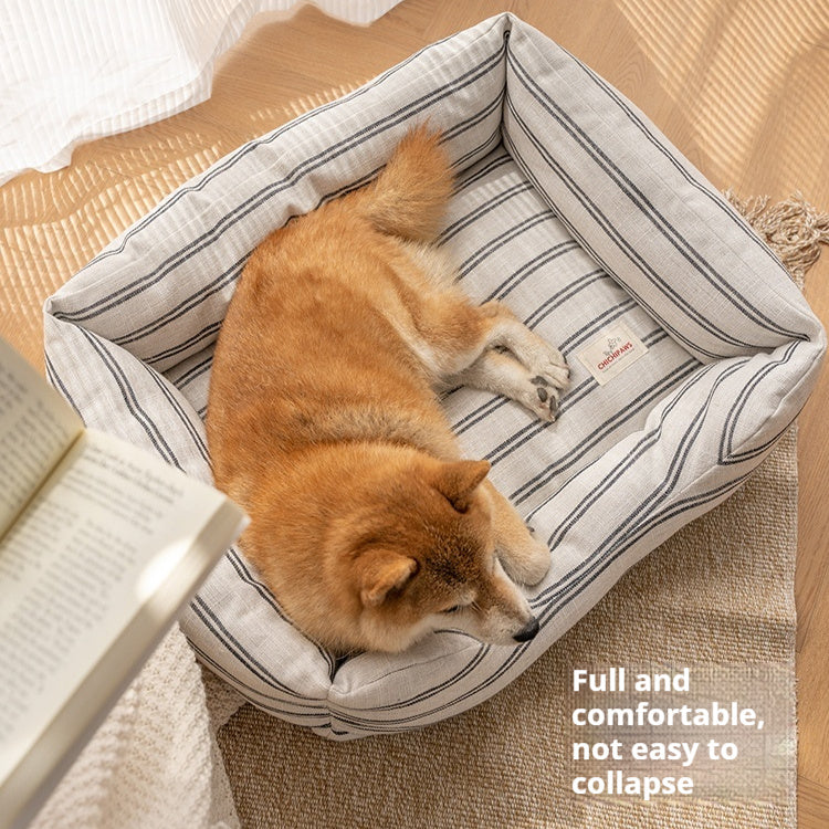 KTX-111891 Classic Red Cotton and Linen Pet Mat for Dogs - Size M (68 x 52 x 20) & L (80 x 65 x 24)