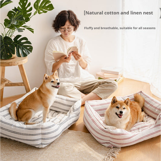 KTX-111891 Classic Red Cotton and Linen Pet Mat for Dogs - Size M (68 x 52 x 20) & L (80 x 65 x 24)