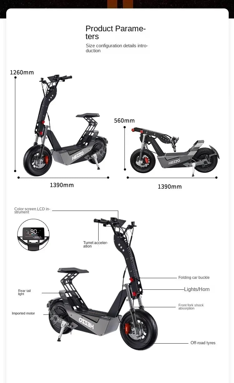 KTX-113107 F8 Electric Scooter - 8000W Motor, 72V 50Ah Battery, 100Km/h Max Speed, 150Km Range, Foldable Off-Road Design