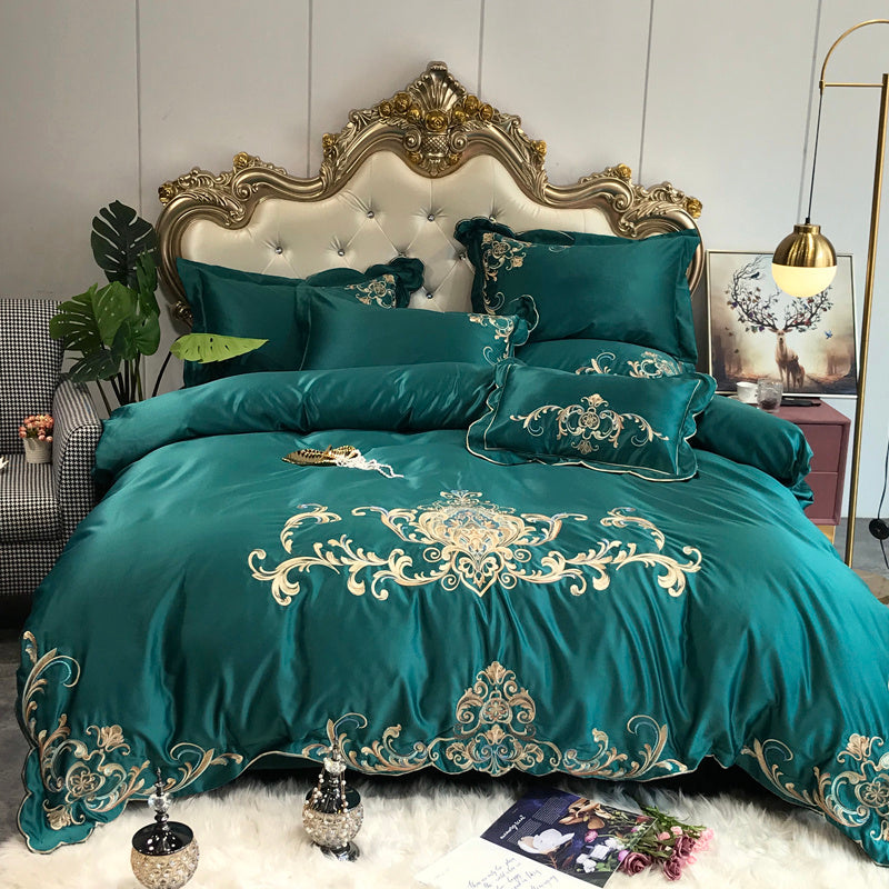 KTX-113235 Luxury Cotton Four-Piece Bedding Set with Floral Design in Various Colors