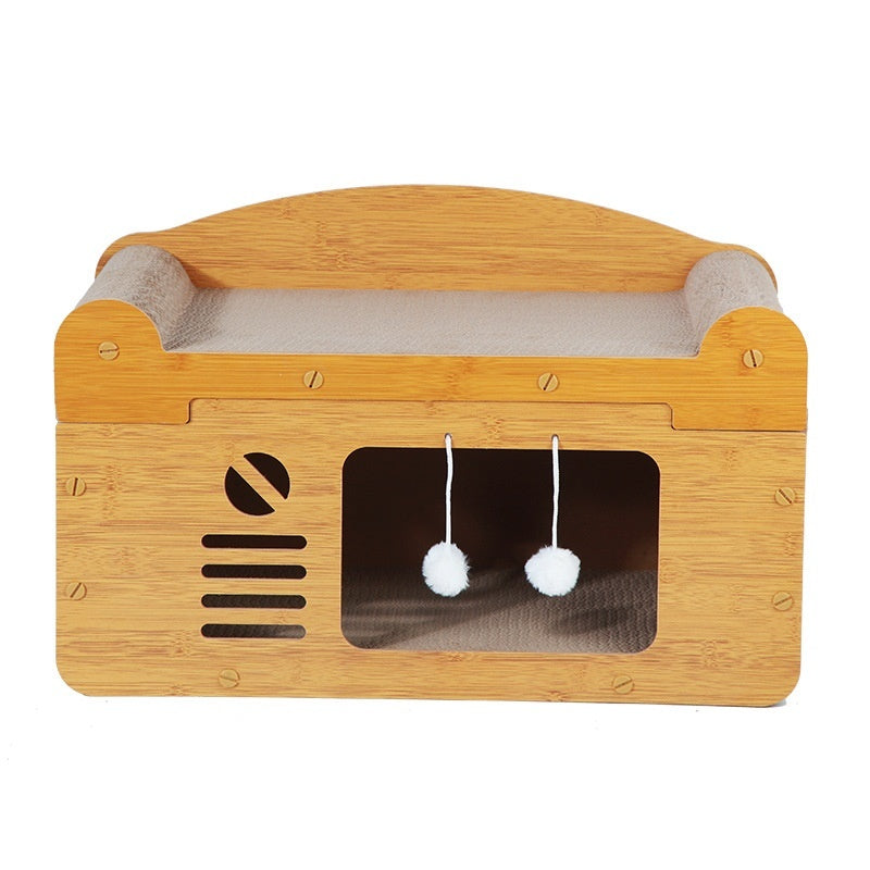 KTX-114195 Luxury Double Layer Corrugated Paper Cat House with Double Ball and Double Door Design
