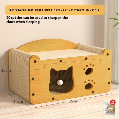 KTX-114195 Luxury Double Layer Corrugated Paper Cat House with Double Ball and Double Door Design