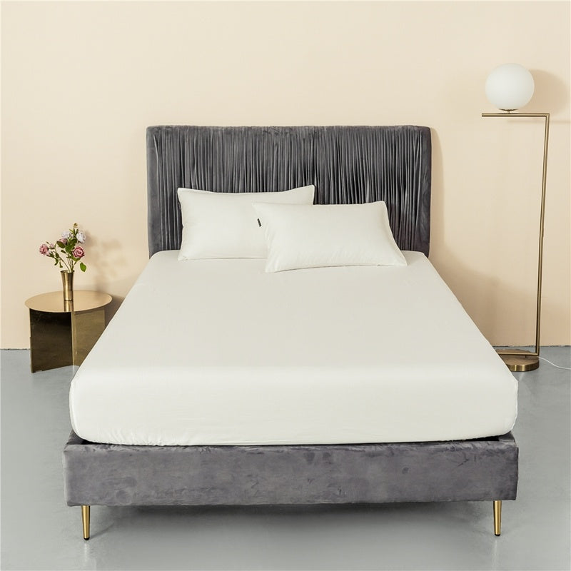 KTX-115539 Luxury White Pure Cotton Single Bed Sheet - 200cm x 230cm, Solid Color Design