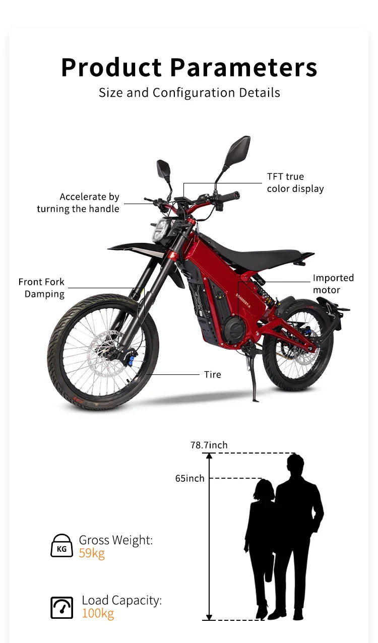 KTX-115603 60V 6500W Electric Dirt Bike with Dual Hydraulic Suspension and 17" Off-Road Tires