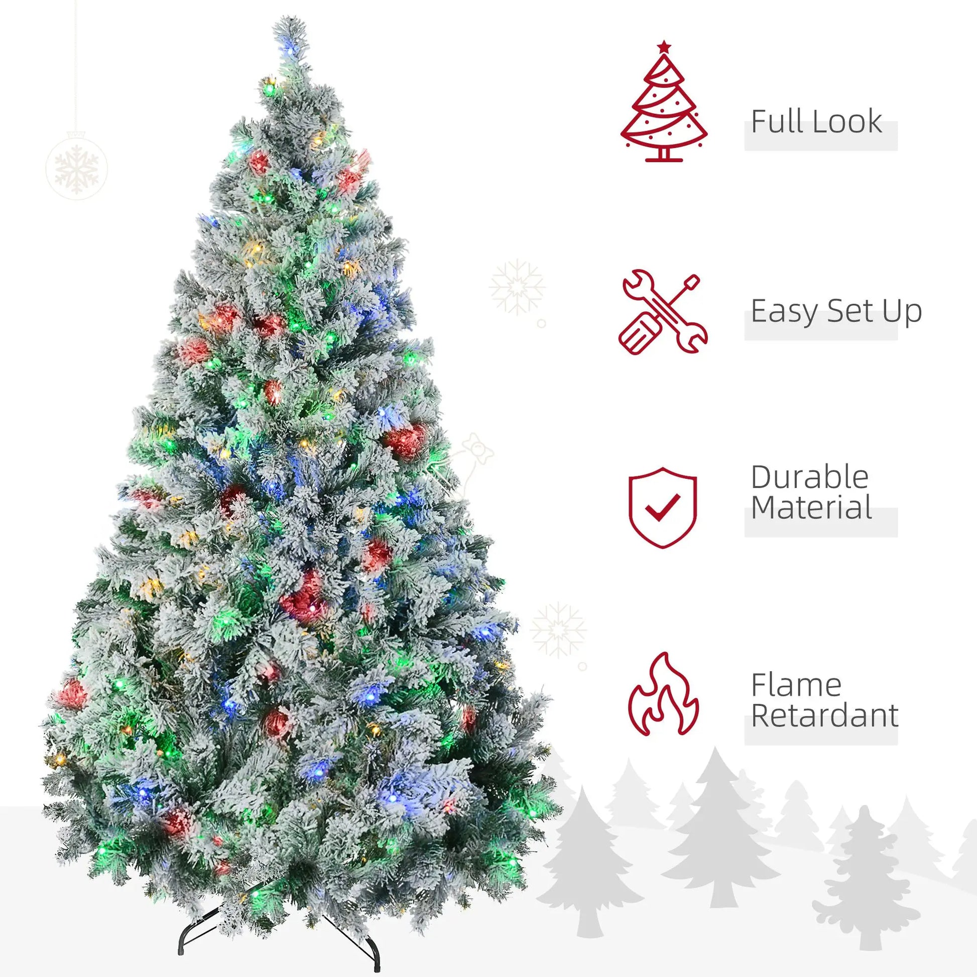 KTX-115667 7.5ft Mini Prelit Snow Flocked Artificial Christmas Tree with 1149 Branches and 550 Warm White Lights