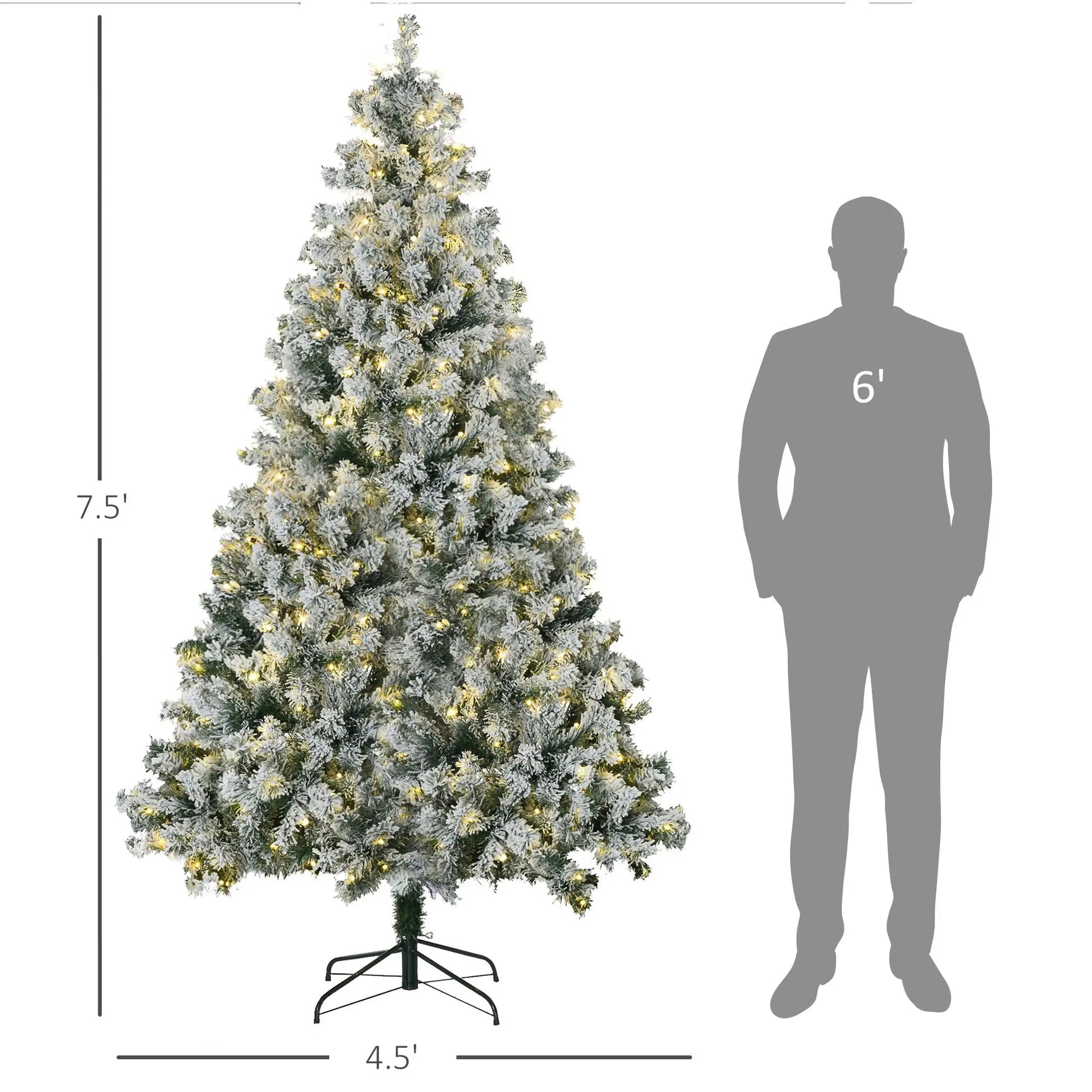 KTX-115667 7.5ft Mini Prelit Snow Flocked Artificial Christmas Tree with 1149 Branches and 550 Warm White Lights