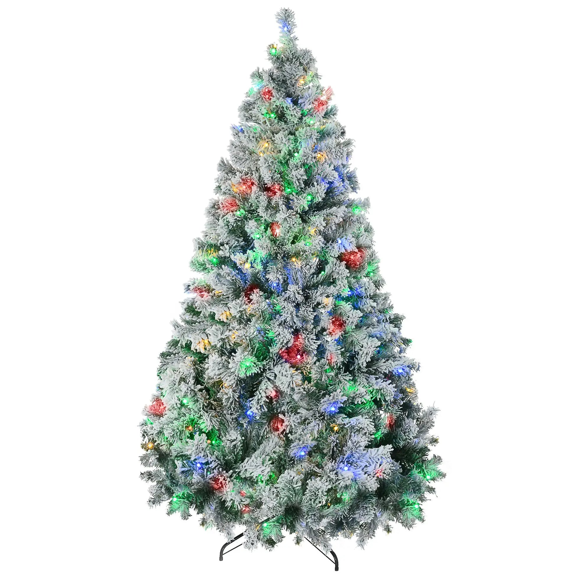KTX-115667 7.5ft Mini Prelit Snow Flocked Artificial Christmas Tree with 1149 Branches and 550 Warm White Lights