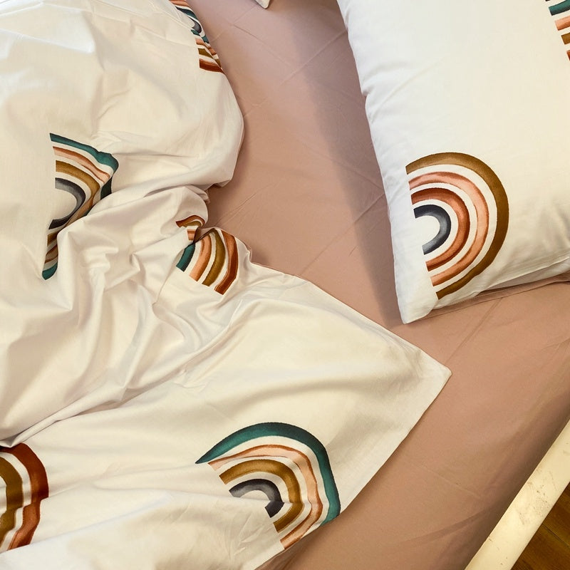 KTX-116371 White Cotton 4-Piece Twill Quilt Cover Set for Summer Bedding