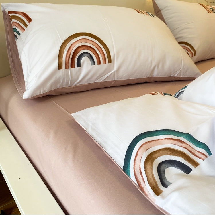 KTX-116371 White Cotton 4-Piece Twill Quilt Cover Set for Summer Bedding